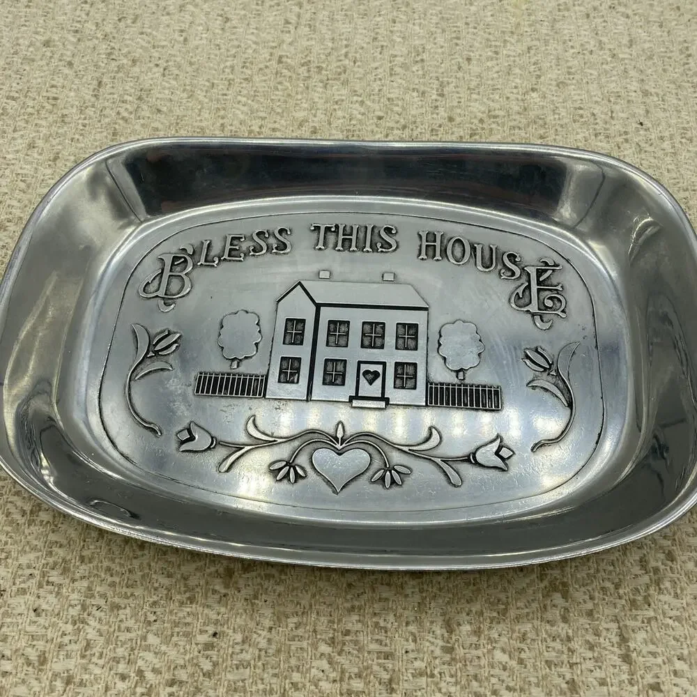 VTG Wilton Armetale “Bless This House” Pewter Serving Bread Tray Made in USA
